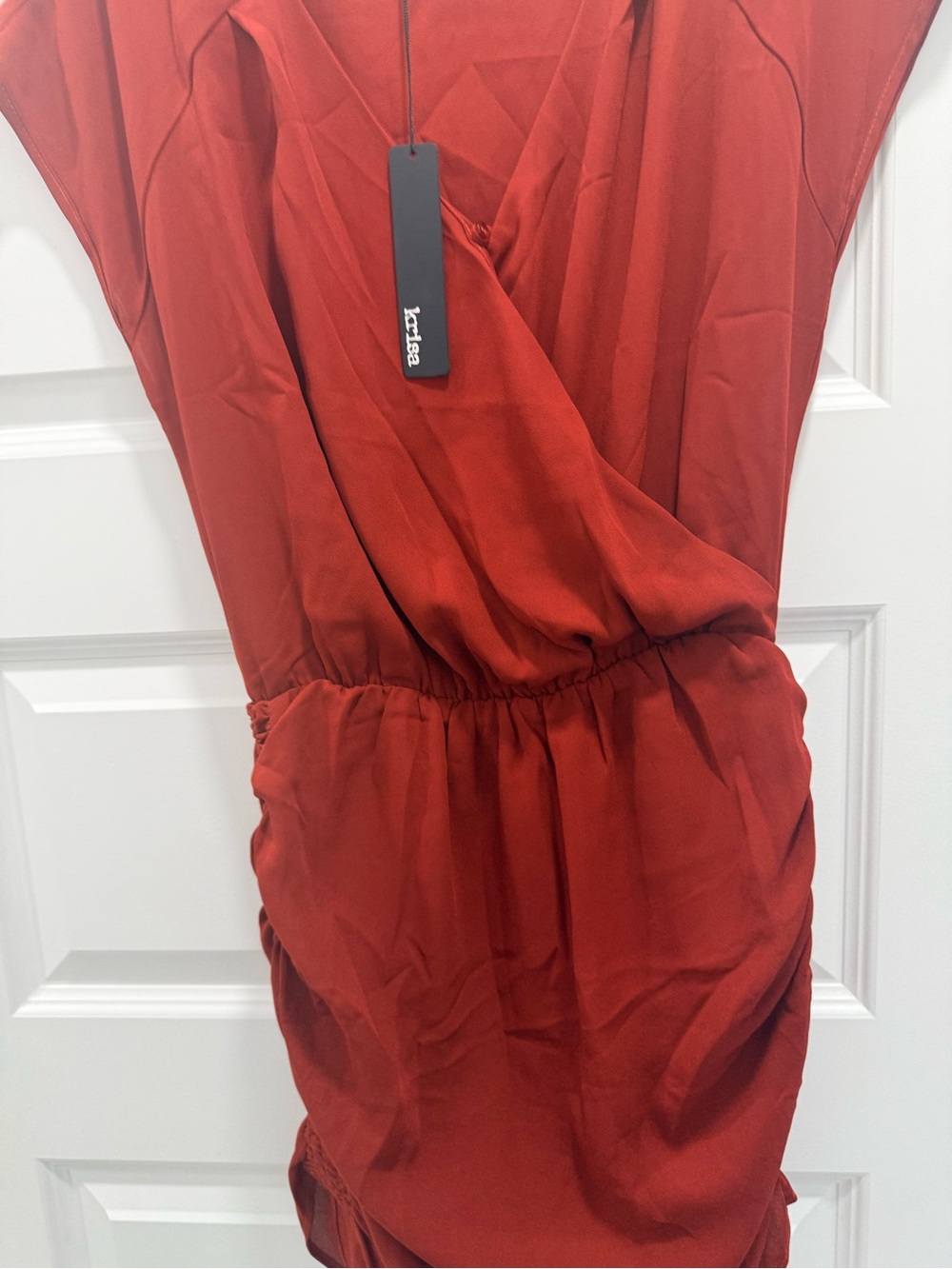 LBDG Red Mini Dress with Draped V-Neck